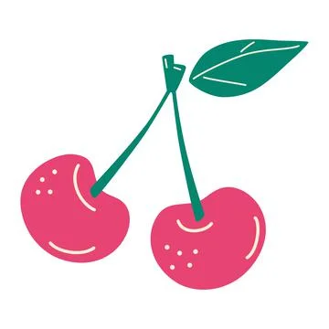 Two ripe cherries. Pink cherry icon. Fresh fruit, natural berries. Vector car Stock Illustration