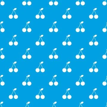 Two ripe cherry berries pattern seamless blue Stock Illustration