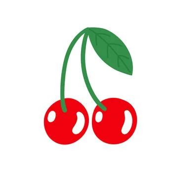 Two ripe red cherry berries with leaf. Vector illustration isolated on white. Stock Illustration