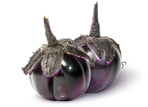 Two ripe round eggplant vertically Stock Photos