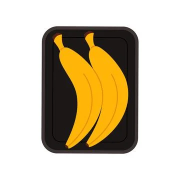 Two ripe yellow bananas in rectangular plastic supermarket tray, top view 스톡 일러스트