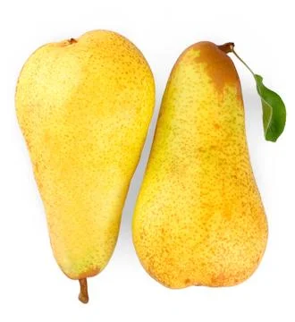 Two ripe yellow pears on white background, close up Stock Photos