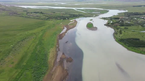 Two river meet, Stora Laxa - Hvita, Ida Stock Footage 341160905