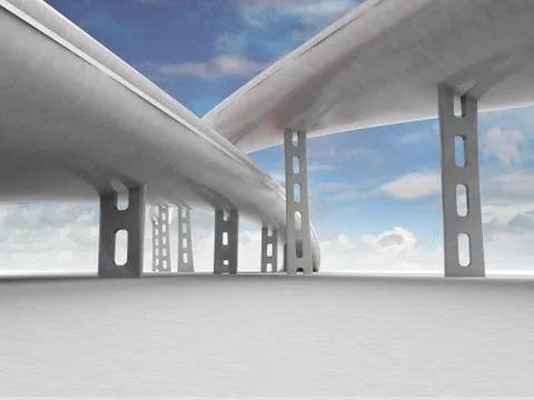 Two roads supported by columns on sky background illustration Stock Illustration
