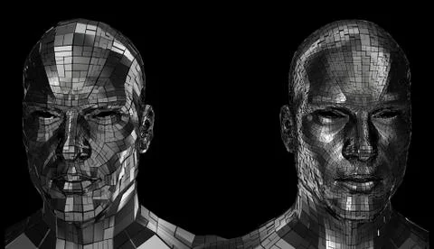 Two robot heads looking front through the camera Stock Illustration