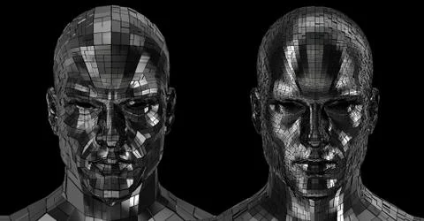 Two Robot heads looking front on camera Stock Illustration