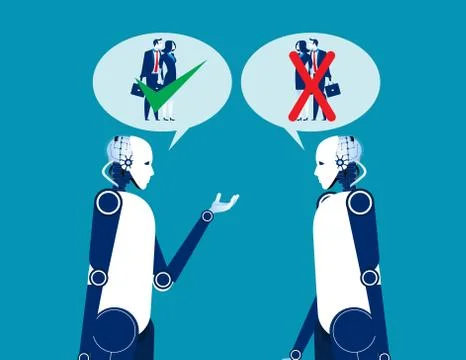 Two robot talking about human. Concept business vector illustration. Automati Stock Illustration