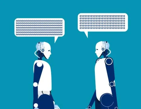 Two robot talking. Concept business vector illustration. Automation technolog Stock Illustration
