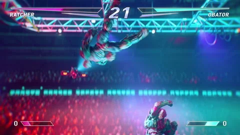 Two Robots In Combat To Achieve Victory In Fighting Video Game Animation Stock Footage 303570670