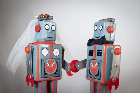 Two robots getting married Foto stock