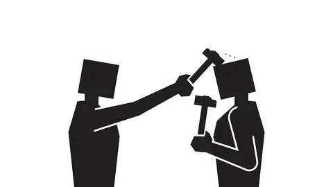 Two robots hammering each other in endless loop animation Stock Footage 102863623