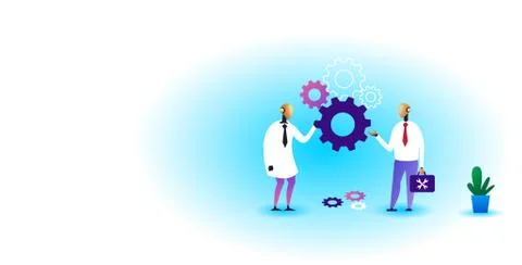 Two robots holding cog wheel brainstorming process artificial intelligence te Stock Illustration