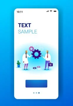 Two robots holding cog wheel brainstorming process artificial intelligence te Stock Illustration