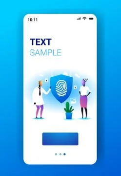 Two robots holding shield with fingerprint guard privacy data protection secu Stock Illustration
