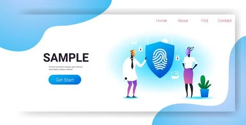 Two robots holding shield with fingerprint guard privacy data protection Stock Illustration