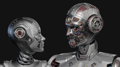 TWO ROBOTS LOOK each other Stock Footage 257184357