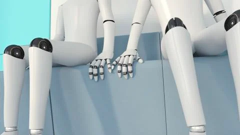 Two robots in love, 3D Rendering Stock Illustration