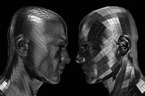 Two Robots in profile 库存插图