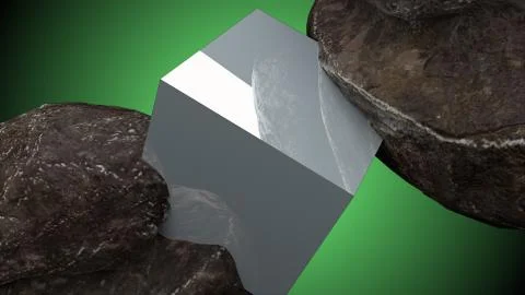 Two rocks and cube with reflection, abstraction, 3d rendering computer generated Stock Illustration