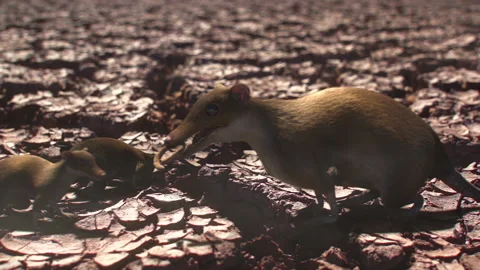 Two rodents explore deserted, dry earth Видео 245214809