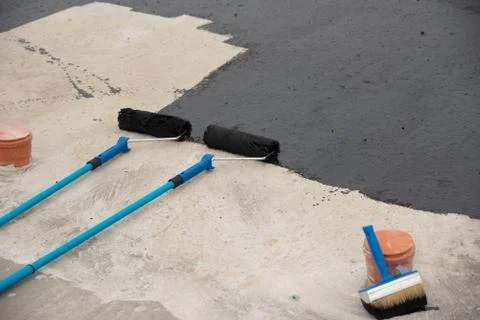 Two roller brush, tools for install waterproofing Stock Photos