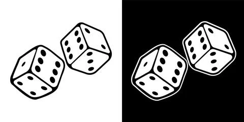 Two rolling dice cubes. Six sided dice symbol isolated on white and black Stock-Illustration