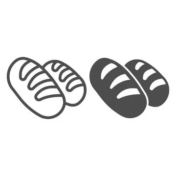 Two rolls of bread line and solid icon, englishbreakfast concept, loaves vector Stock Illustration