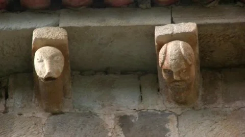 Two Romanesque Corbels Stock Footage 321429