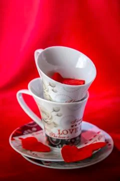 Two romantic cups for coffee Stock Photos
