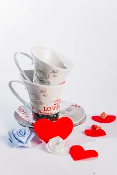 Two romantic cups for coffee Stock Photos
