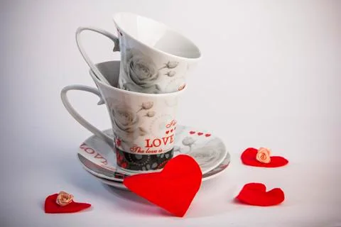 Two romantic cups for coffee Stock Photos