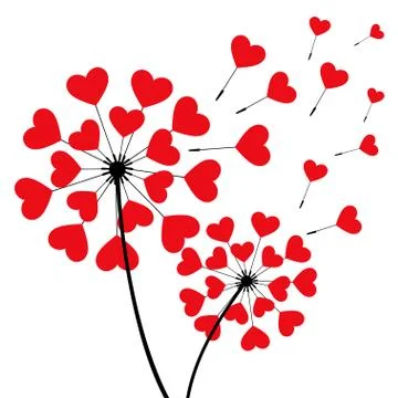 Two romantic dandelions heart shaped Stock Illustration