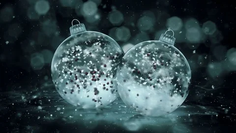 Two Rotating Christmas Grey Noir Ice Glass Baubles red balls background loop Stock Footage 82431564