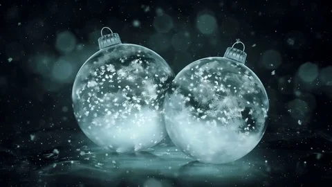 Two Rotating Christmas Grey Noir Ice Glass Baubles snowflakes background loop Stock Footage 82431720