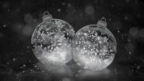 Two Rotating Christmas White Ice Baubles Decorations snowflakes background loop Stock Footage 82435321