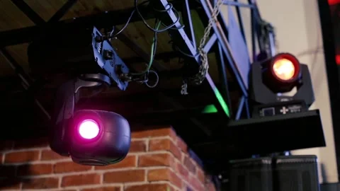 Two rotating stage lights on concert in a night club. Stock-Footage 155627686