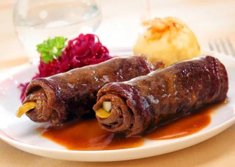 Two roulades or beef olives Stock Photos
