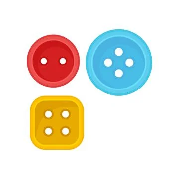 Two round and one square clothes button. Sewing accessories. Flat vector Stock Illustration