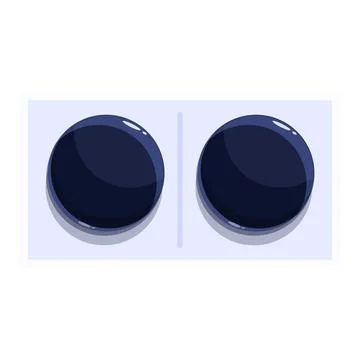 Two round black empty buttons lying on light blue background Illustrazione stock