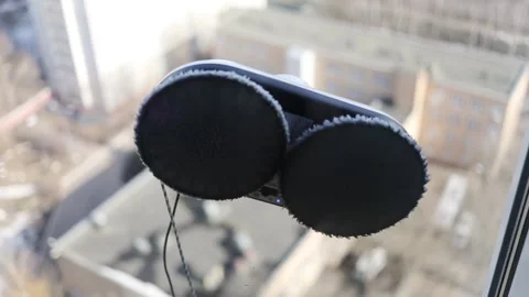 Two round brushes of small white robot glass Stock Footage 299667859