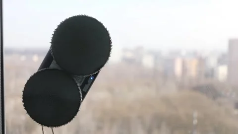 Two round brushes of small white robot glass Stock Footage 299667915