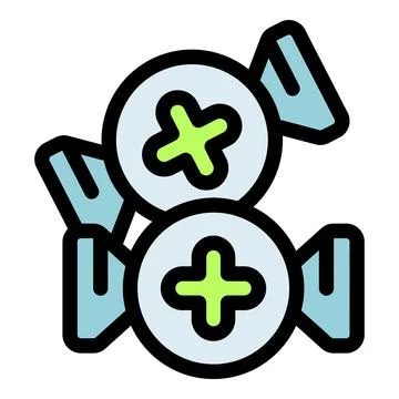 Two round candies with plus sign and light blue wrappers Stock Illustration