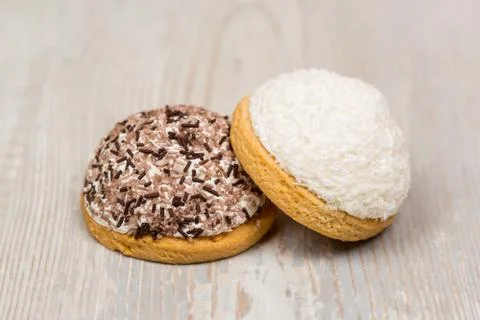 Two round delicious cookies on the table Stock Photos