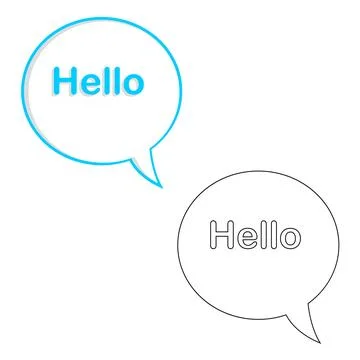 Two round speech bubbles with Hello text vector outline and blue line icon 库存插图