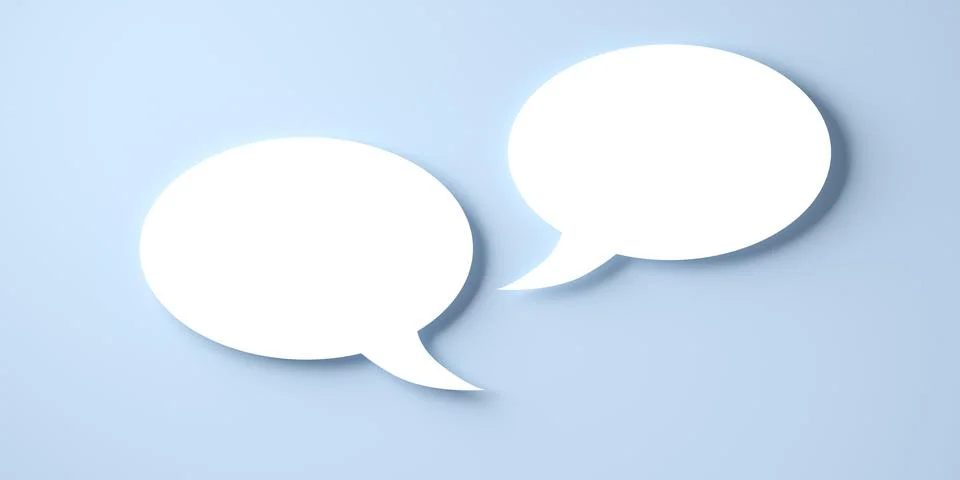 Two round white empty speech bubble or balloon over blue background with shad Ilustración de archivo