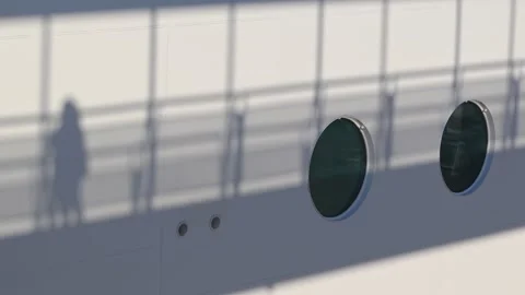 Two round windows and shadows on a white wall at a ship dock Stock Footage 327990594