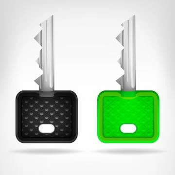 Two rounded keys object 3d design isolated on white vector illustration Stock Illustration