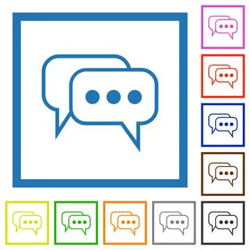 Two rounded square active chat bubbles outline flat framed icons Stock Illustration