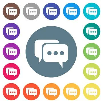 Two rounded square active chat bubbles solid flat white icons on round color Stock Illustration