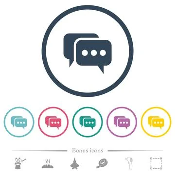 Two rounded square active chat bubbles solid flat color icons in round outlin Stock Illustration